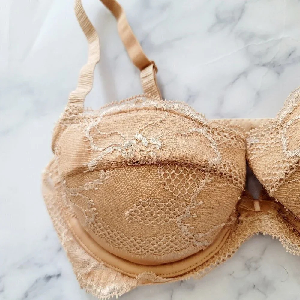 Wacoal Lingerie Vision Padded Push Up Underwire Lace 112003 Nude Pinup Bra 32D - Picture 4 of 8